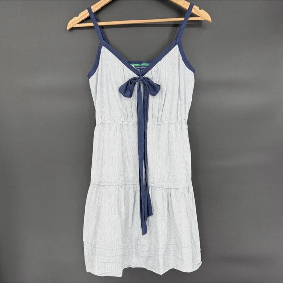 American Eagle Outfitters Dresses & Skirts - American Eagle Women's Pinstripe Bow Tie Tiered Summer Dress Size 6 Blue White